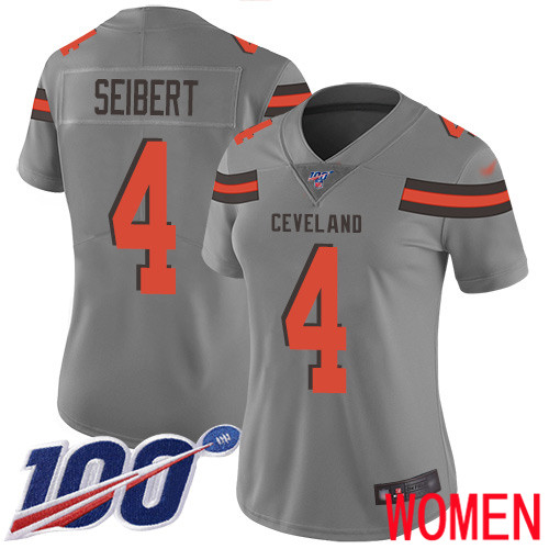 Cleveland Browns Austin Seibert Women Gray Limited Jersey #4 NFL Football 100th Season Inverted Legend
